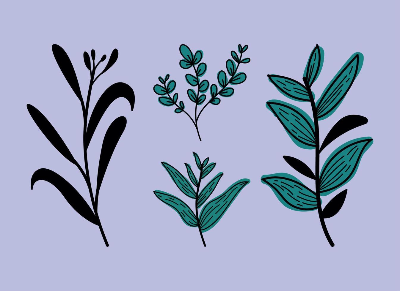 four leafs plants icons vector