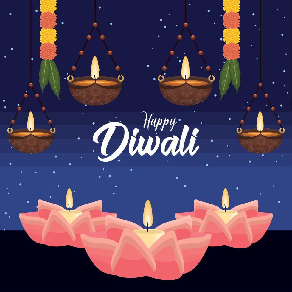 cartel de feliz celebración de diwali vector