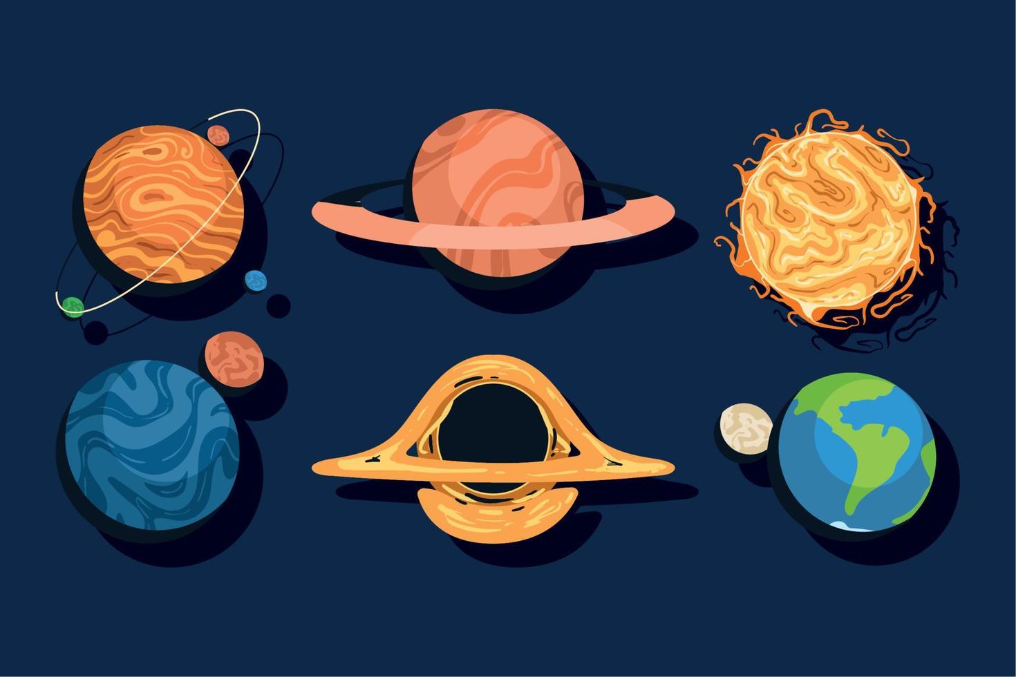 six space outer retro icons vector
