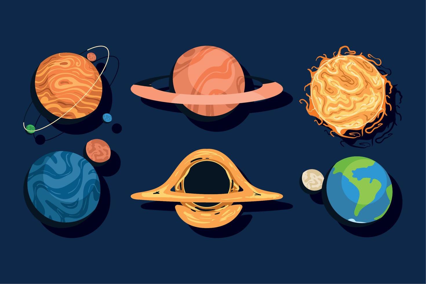 seis iconos retro exteriores del espacio vector