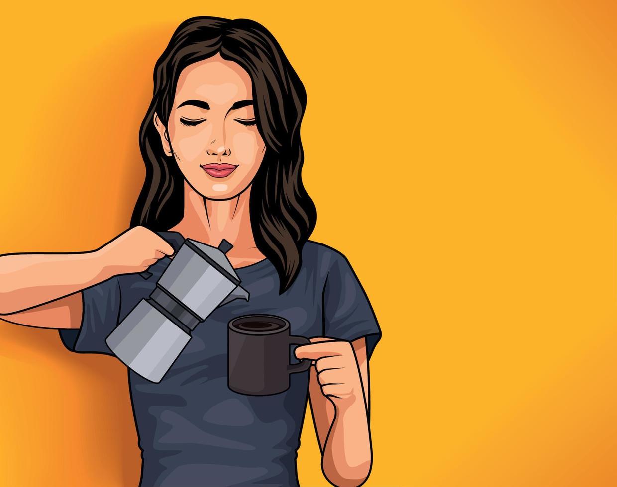 woman serving coffee scene vector