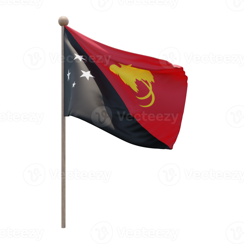 Papua Nova Guiné 3d bandeira de ilustração no poste. mastro de madeira png