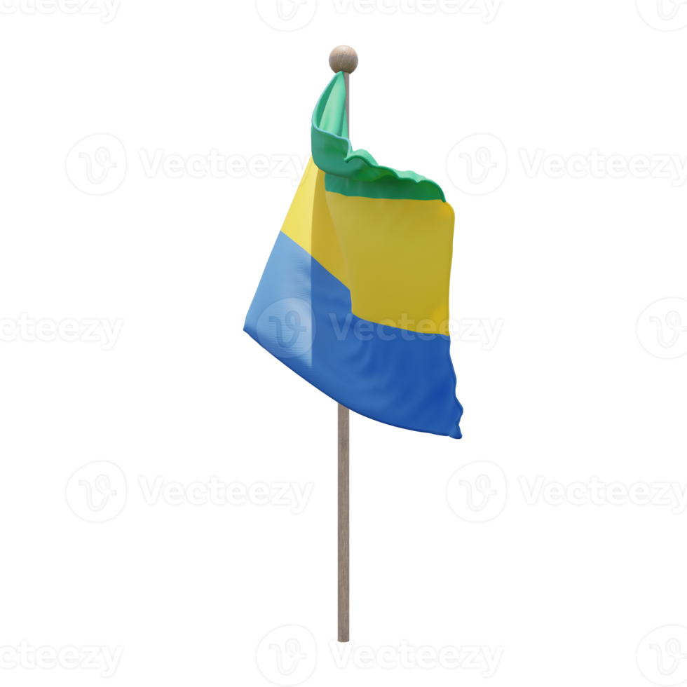 Gabon 3d illustratie vlag Aan pool. hout vlaggenmast png