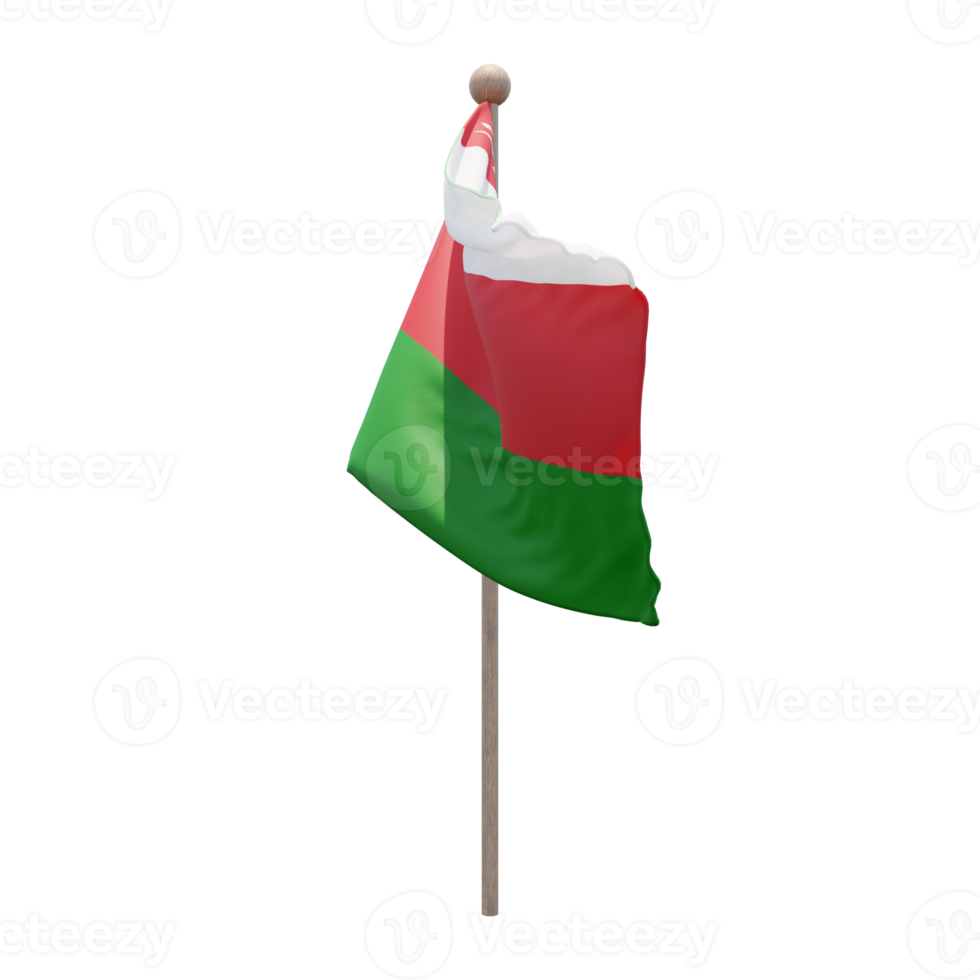 Oman 3d illustration flag on pole. Wood flagpole png