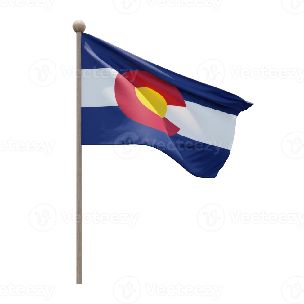 Colorado 3D-Darstellung Flagge auf der Stange. Fahnenmast aus Holz png