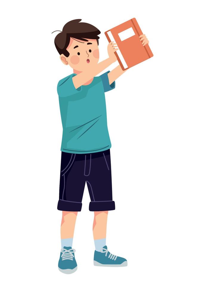 schoolboy lifting text book vector