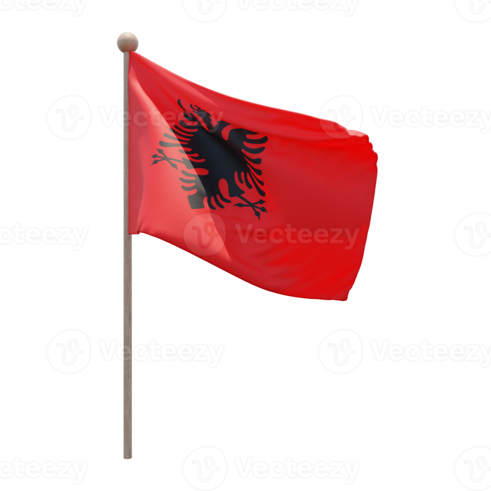 Albania 3d illustrazione bandiera su polo. legna pennone png
