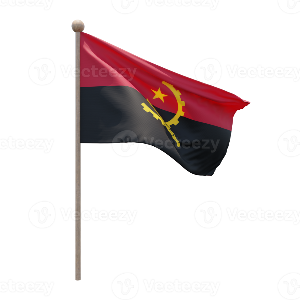 Angola 3d illustratie vlag Aan pool. hout vlaggenmast png