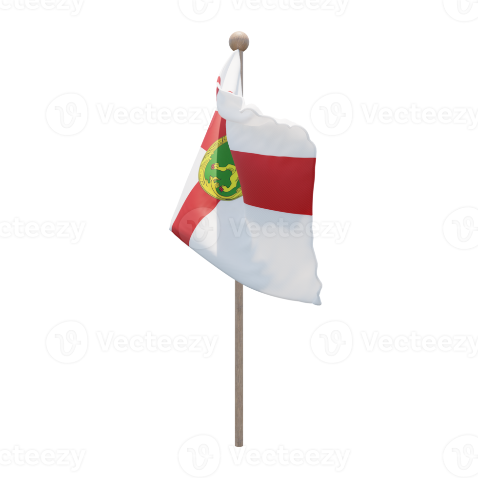 alderney 3d illustration drapeau sur poteau. mât en bois png