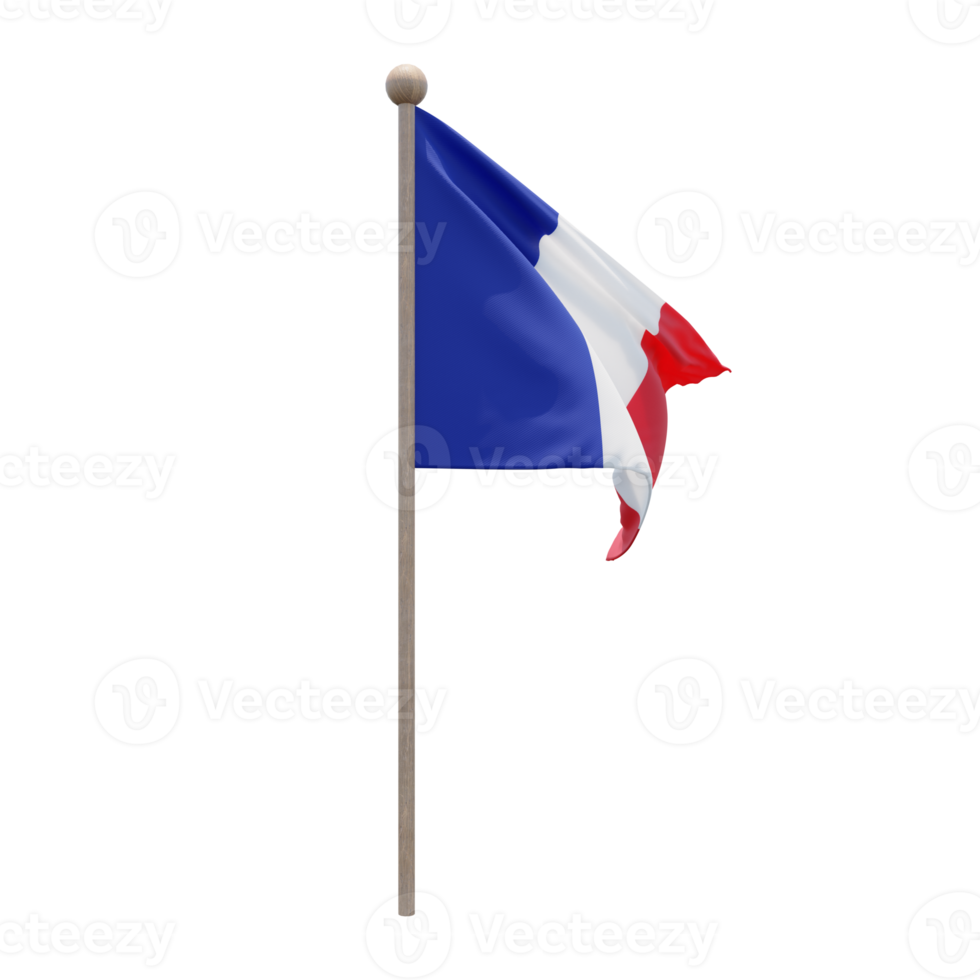 drapeau d'illustration 3d de la france sur le poteau. mât en bois png