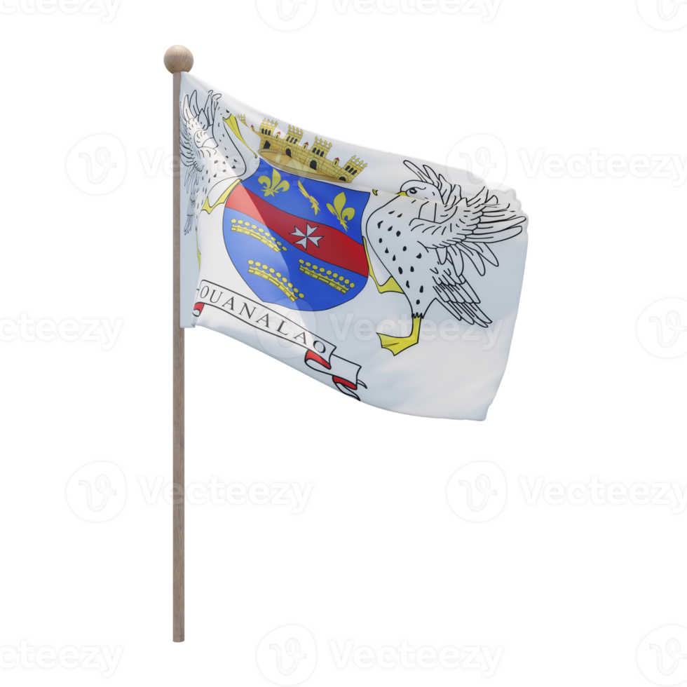 Saint Barthelemy 3d illustration flag on pole. Wood flagpole png