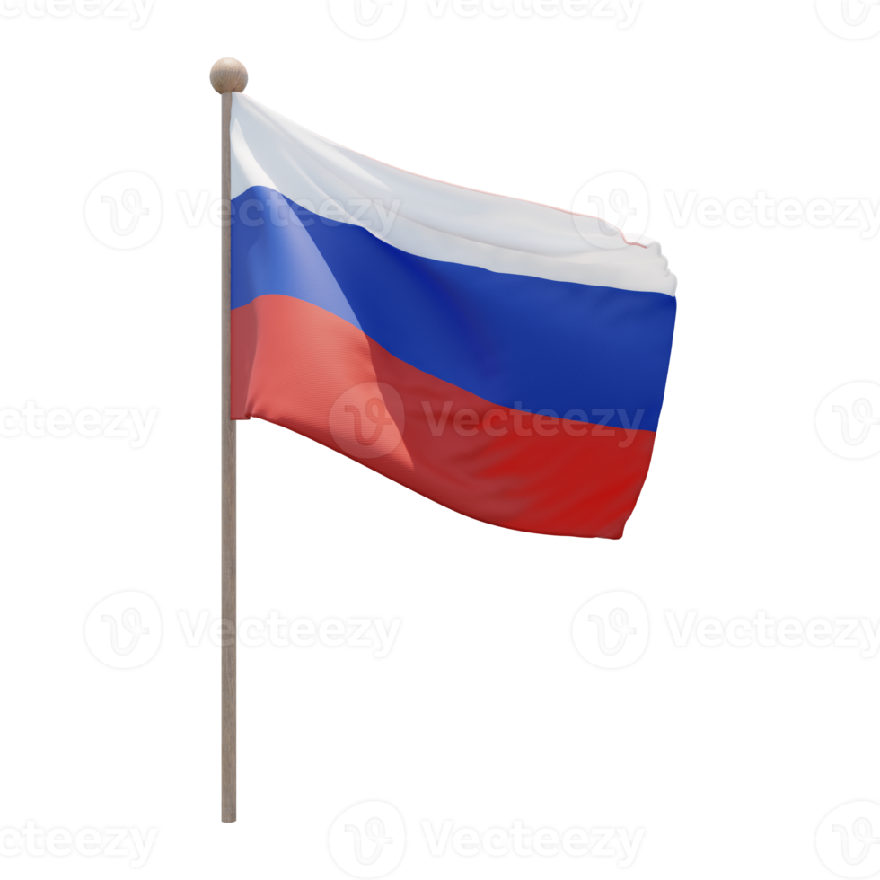 Russia 3d illustration flag on pole. Wood flagpole 11285517 PNG