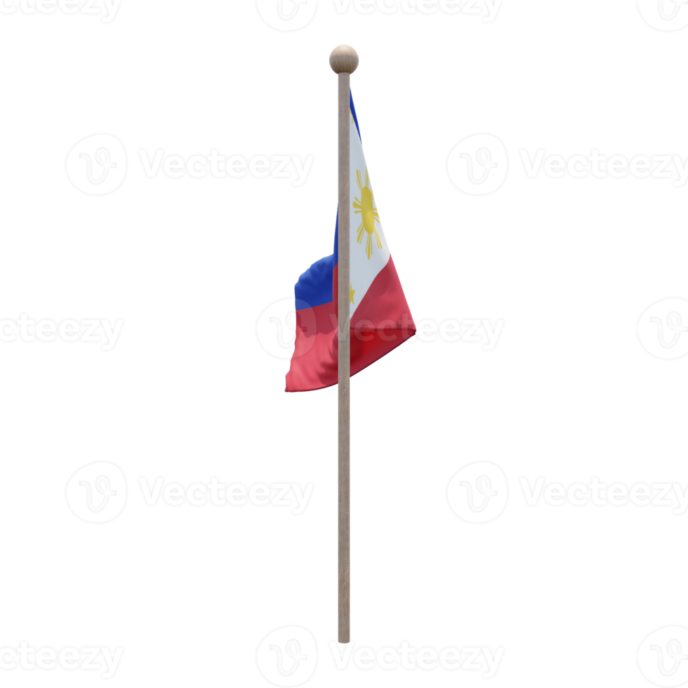 filippinerna 3d illustration flagga på Pol. trä flaggstång png