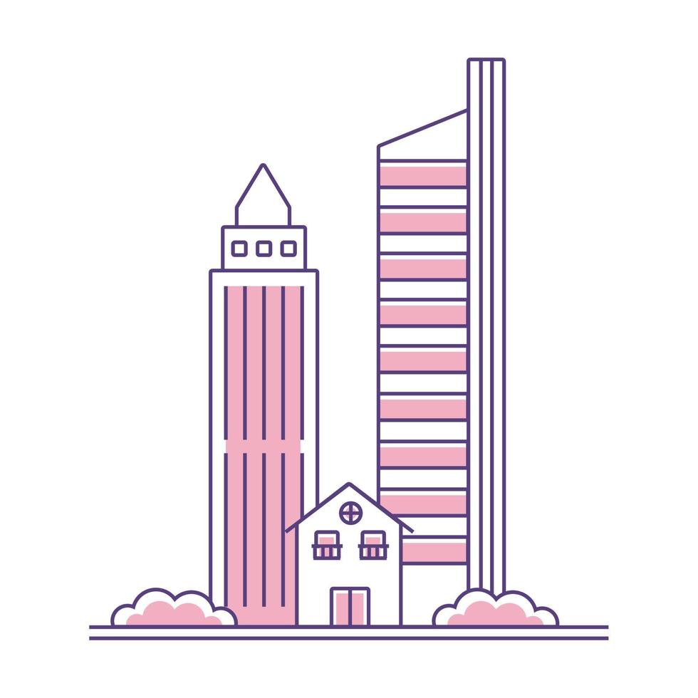 house and buildings city line vector