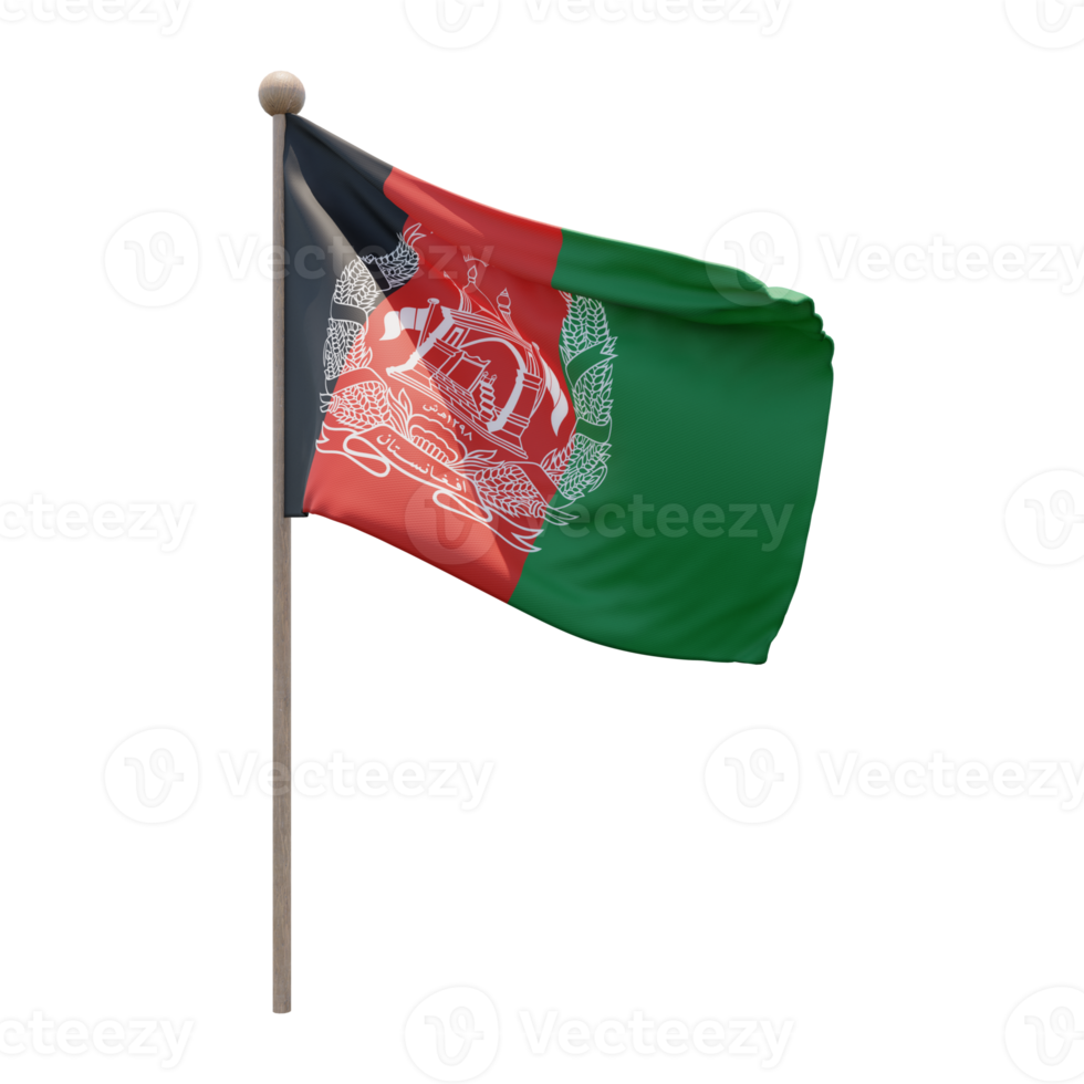 afghanistan 3d-illustration flagge auf der stange. Fahnenmast aus Holz png