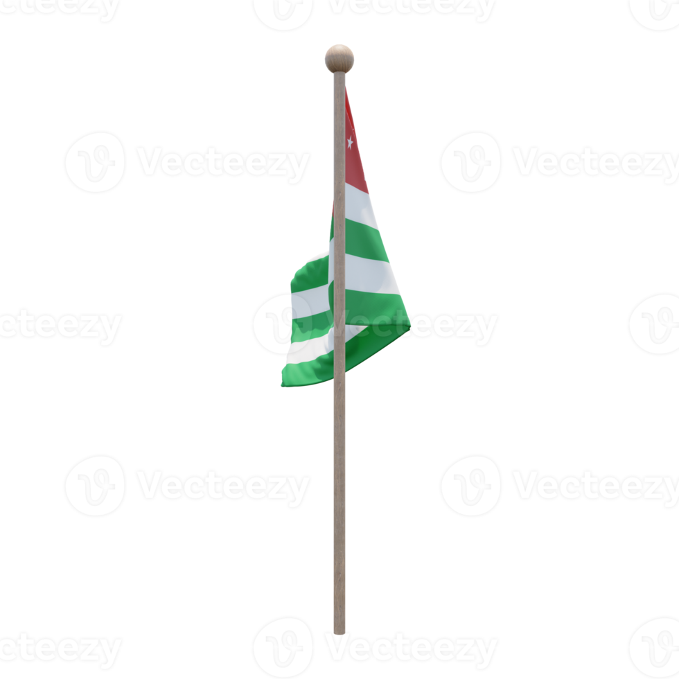 Republic of Abkhazia 3d illustration flag on pole. Wood flagpole png