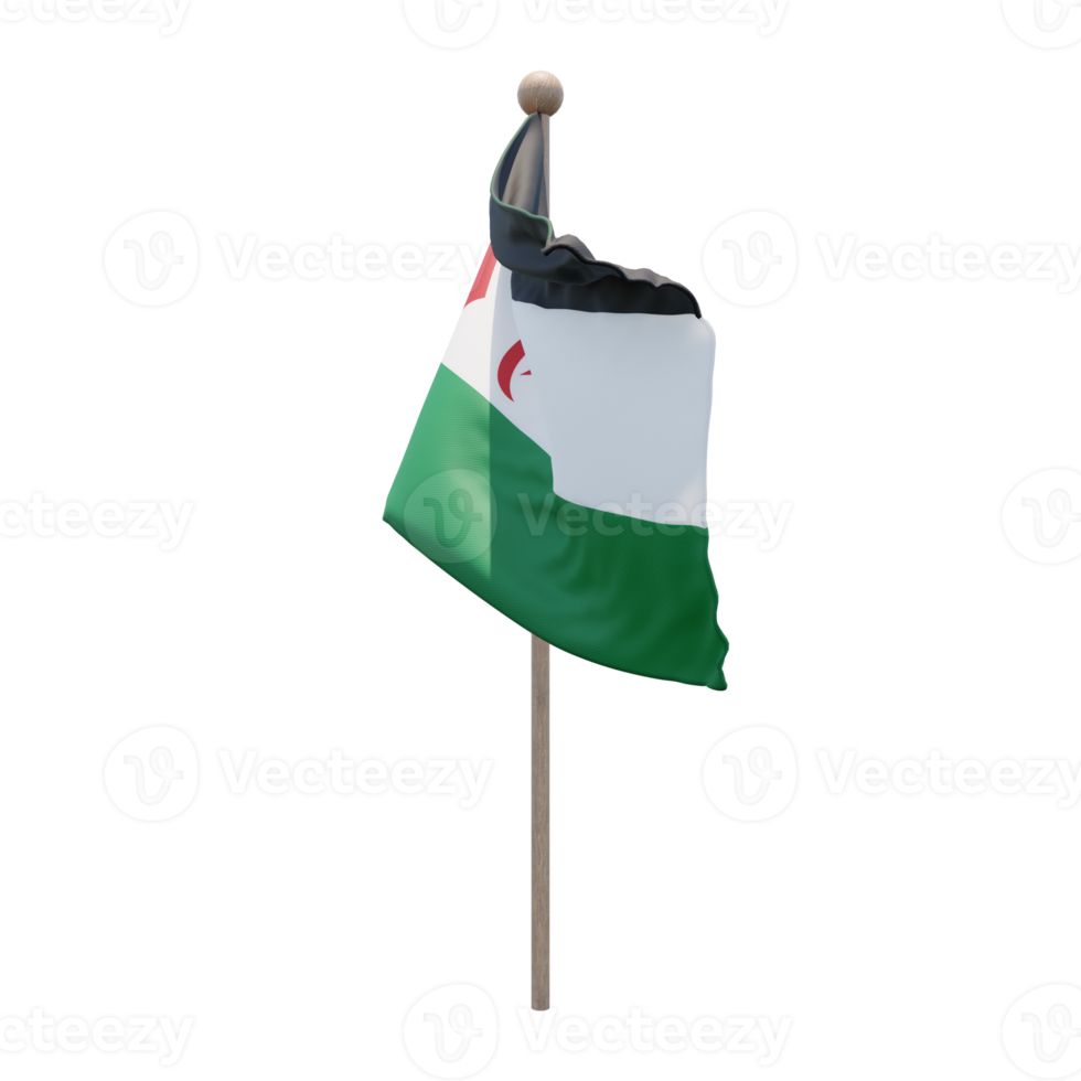 Sahrawi Arab Democratic Republic 3d illustration flag on pole. Wood flagpole png