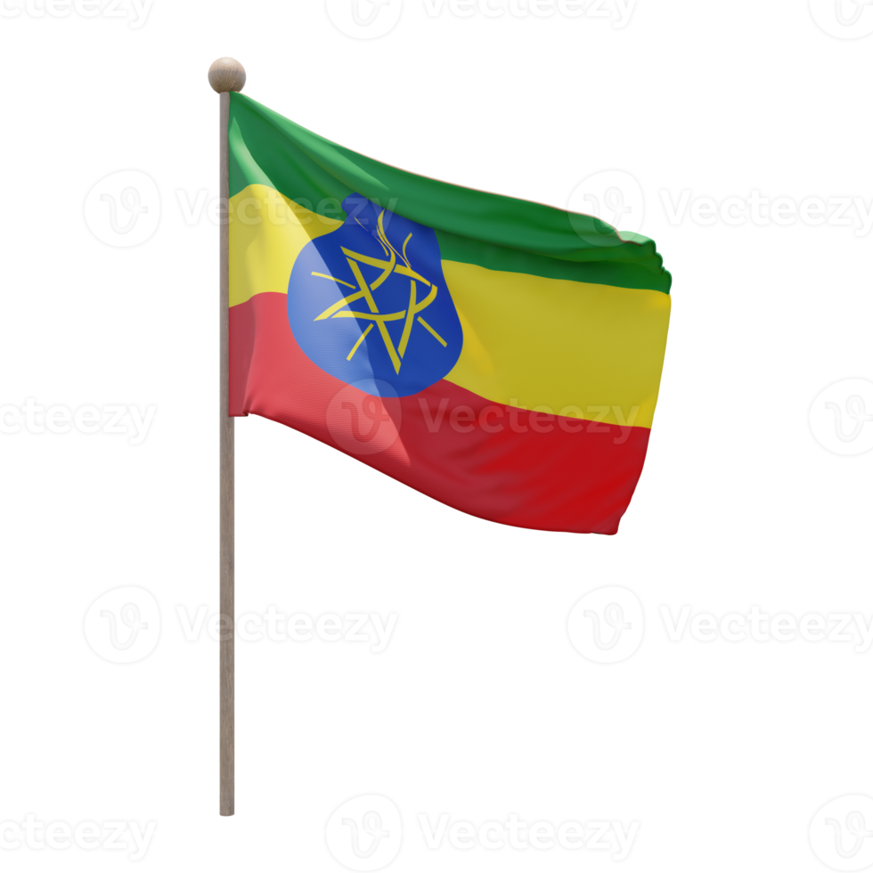etiopien 3d illustration flagga på Pol. trä flaggstång png