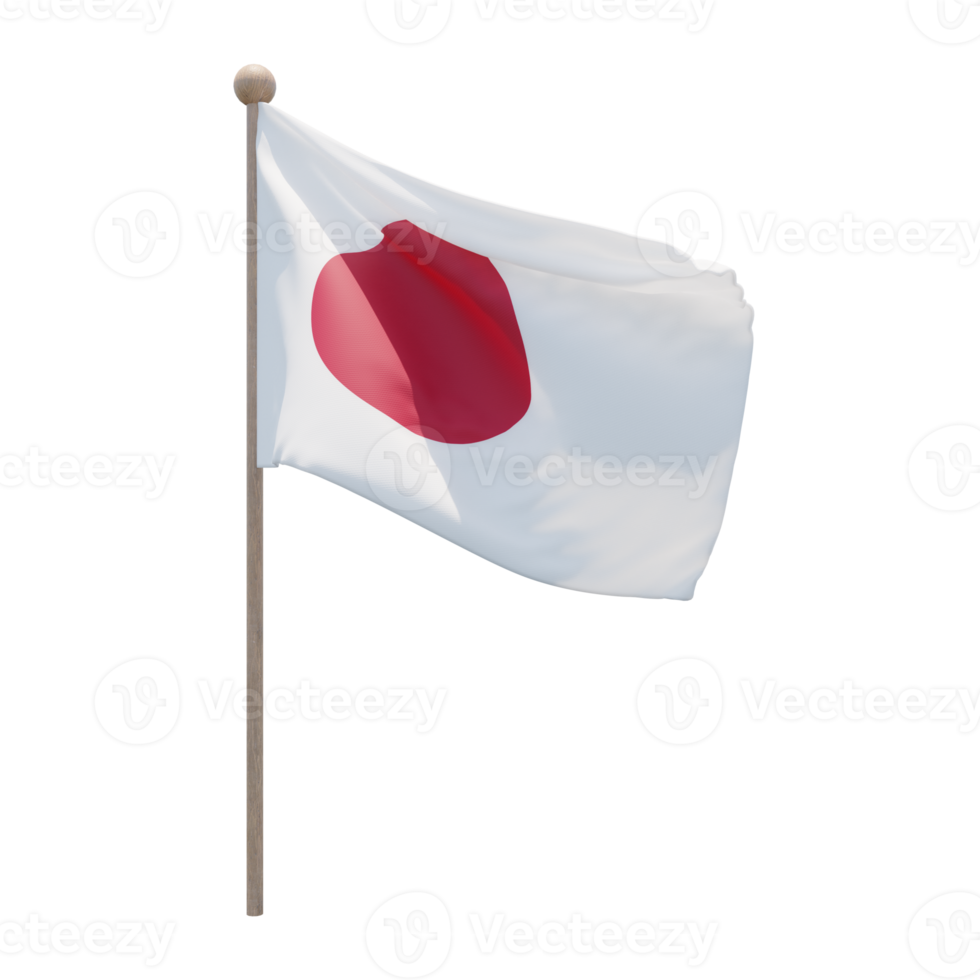 Japan 3d illustratie vlag Aan pool. hout vlaggenmast png