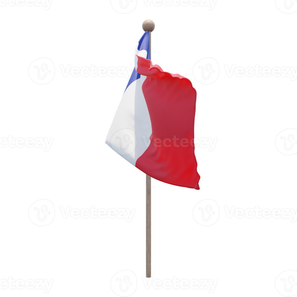 France 3d illustration flag on pole. Wood flagpole png