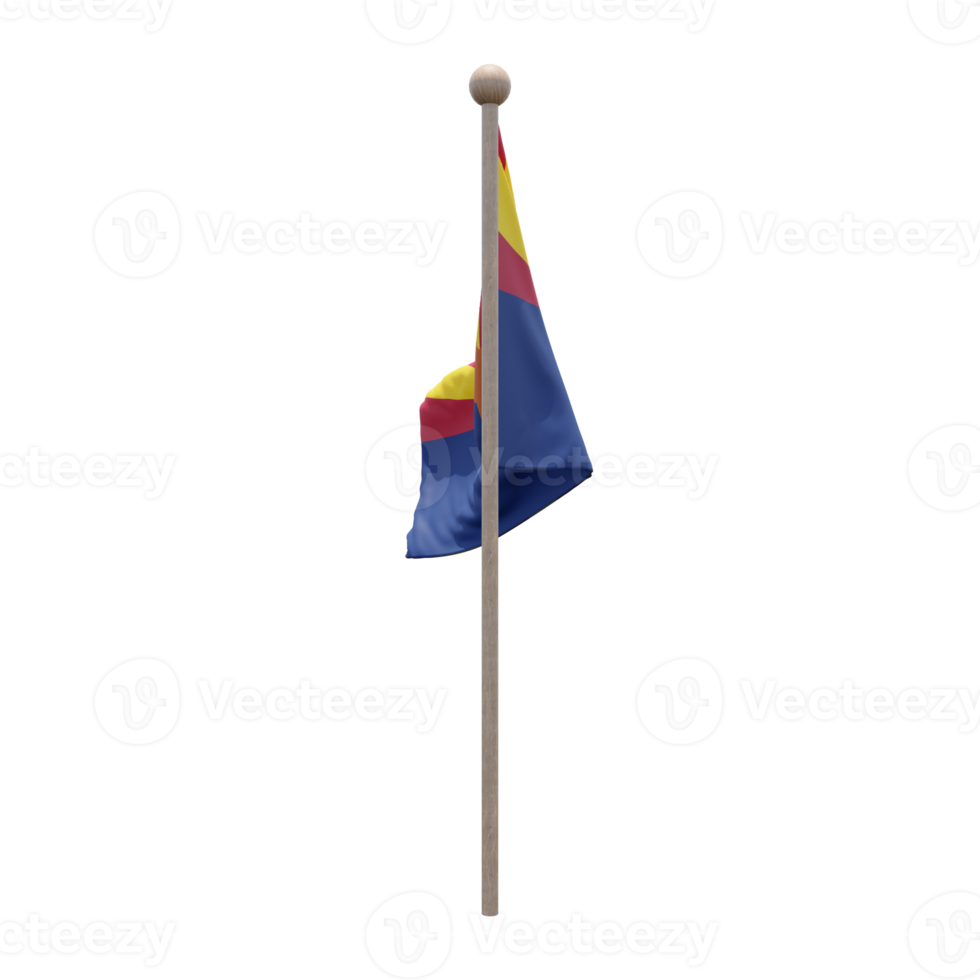 Arizona 3d illustration flag on pole. Wood flagpole png