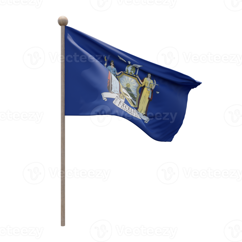 New York 3d illustration flag on pole. Wood flagpole 11234346 PNG