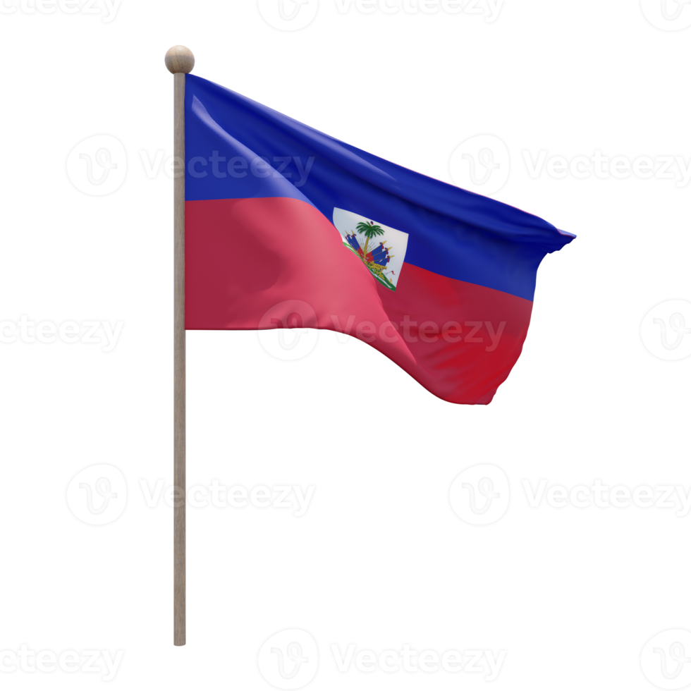 haiti 3d-illustration flagge auf der stange. Fahnenmast aus Holz png