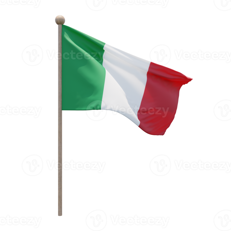 Italië 3d illustratie vlag Aan pool. hout vlaggenmast png