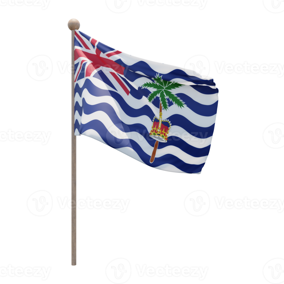 comisionado de la bandera de ilustración 3d del territorio británico del océano índico en el poste. asta de bandera de madera png