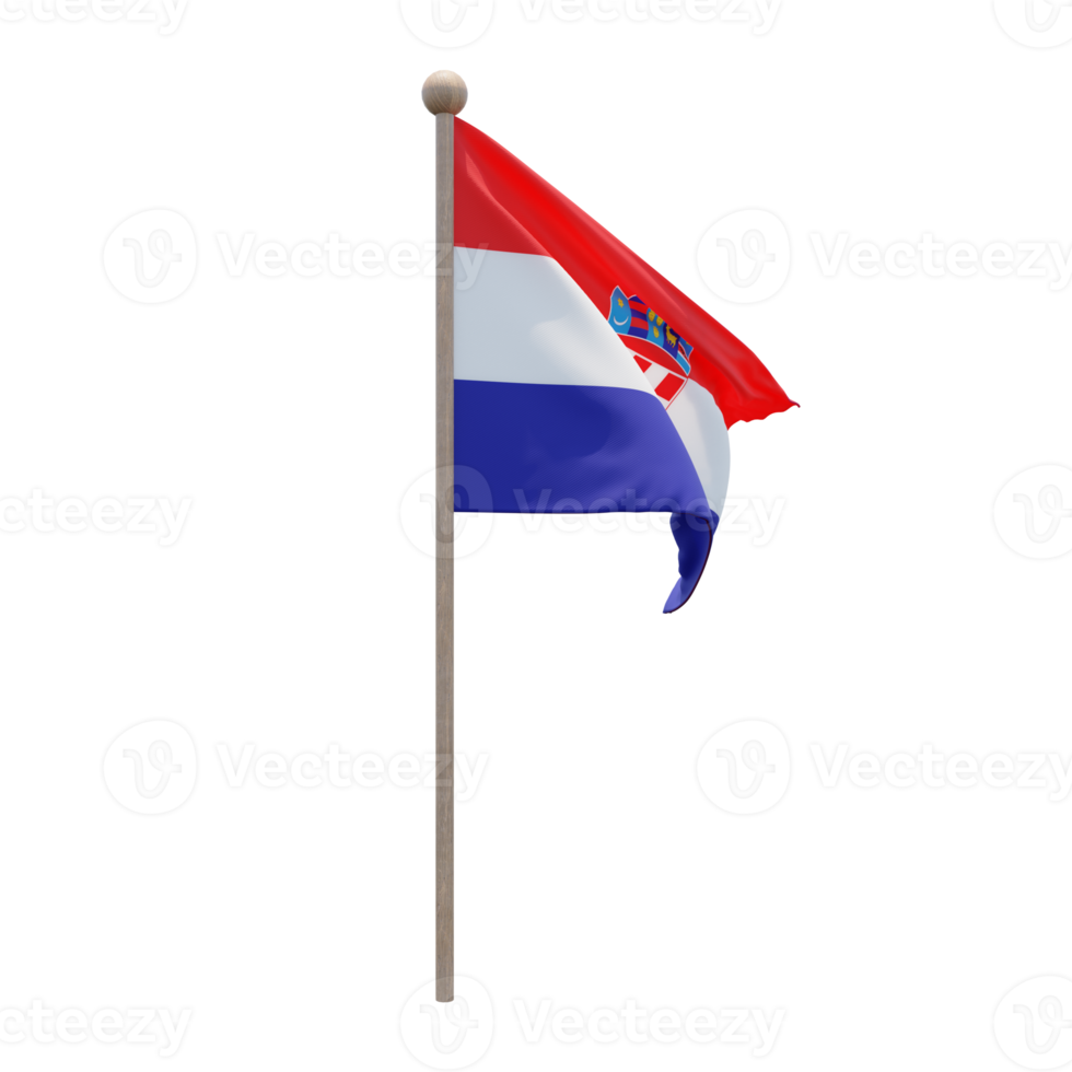 kroatien 3d-illustration flagge auf der stange. Fahnenmast aus Holz png