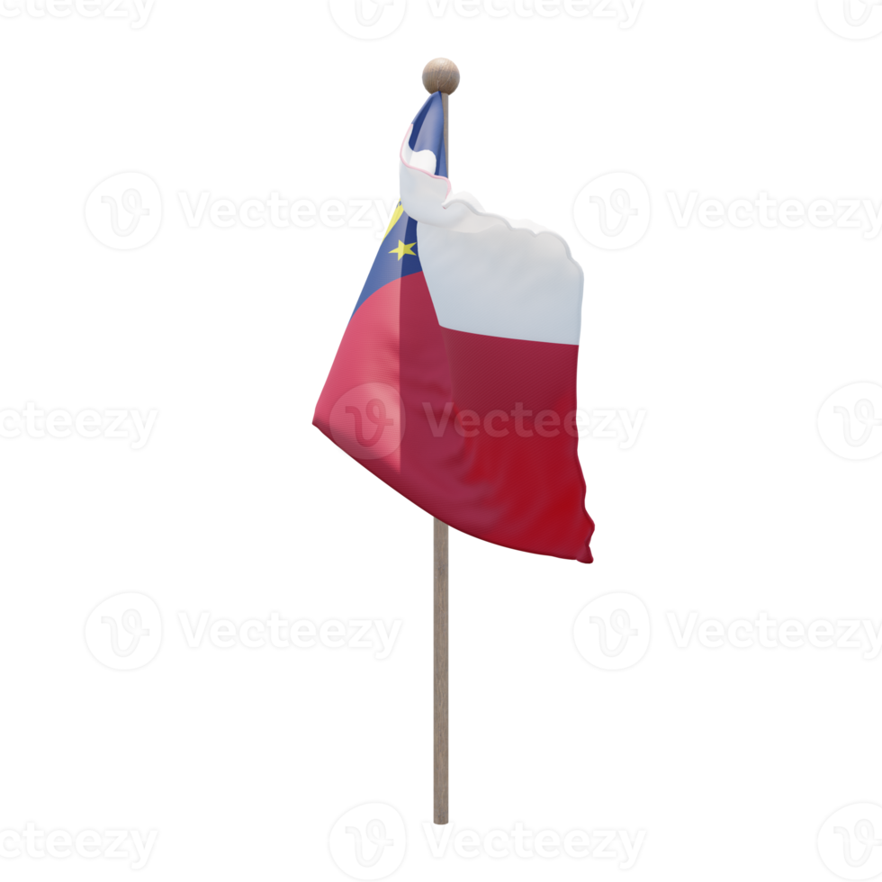 Wake Island 3d illustration flag on pole. Wood flagpole png