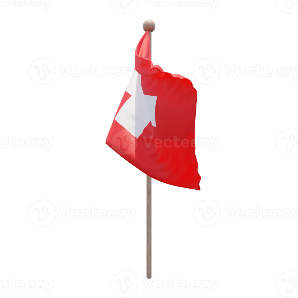 Switzerland 3d illustration flag on pole. Wood flagpole png