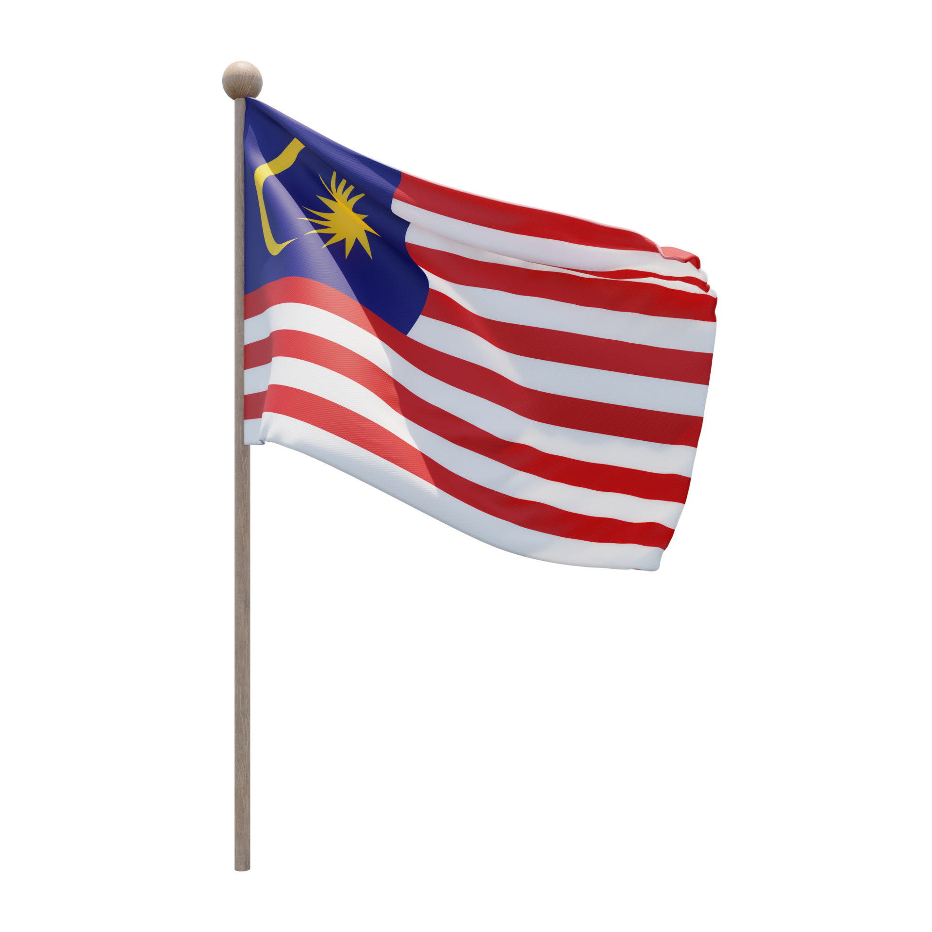 malaysia-3d-illustration-flag-on-pole-wood-flagpole-11234415-png