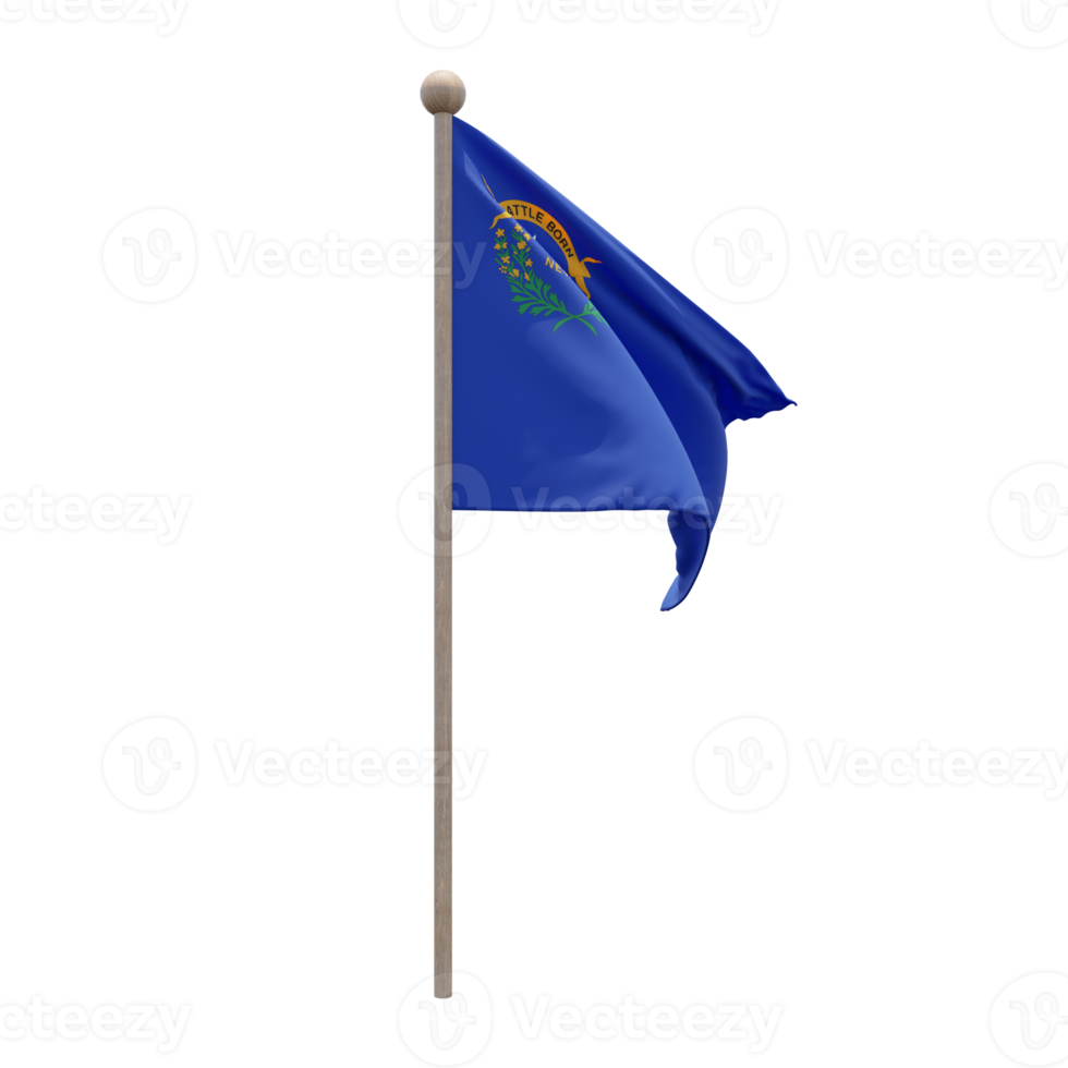 Nevada 3d illustration flag on pole. Wood flagpole png