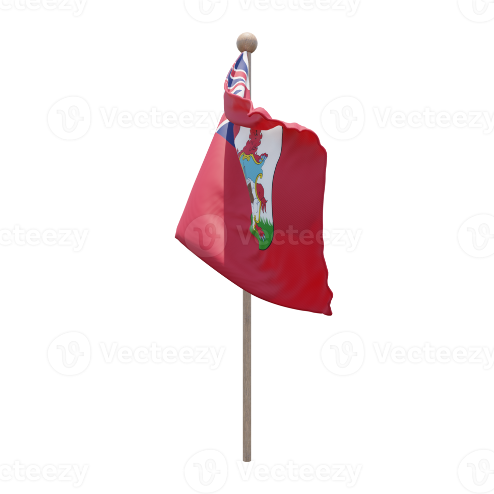 Bermuda 3d illustration flag on pole. Wood flagpole png