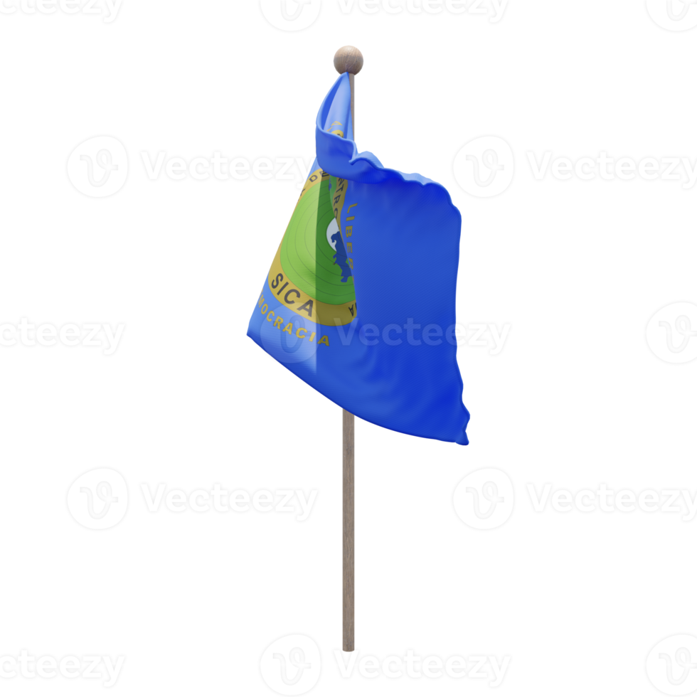 Zentralamerikanisches Integrationssystem 3D-Darstellung Flagge auf der Stange. Fahnenmast aus Holz png