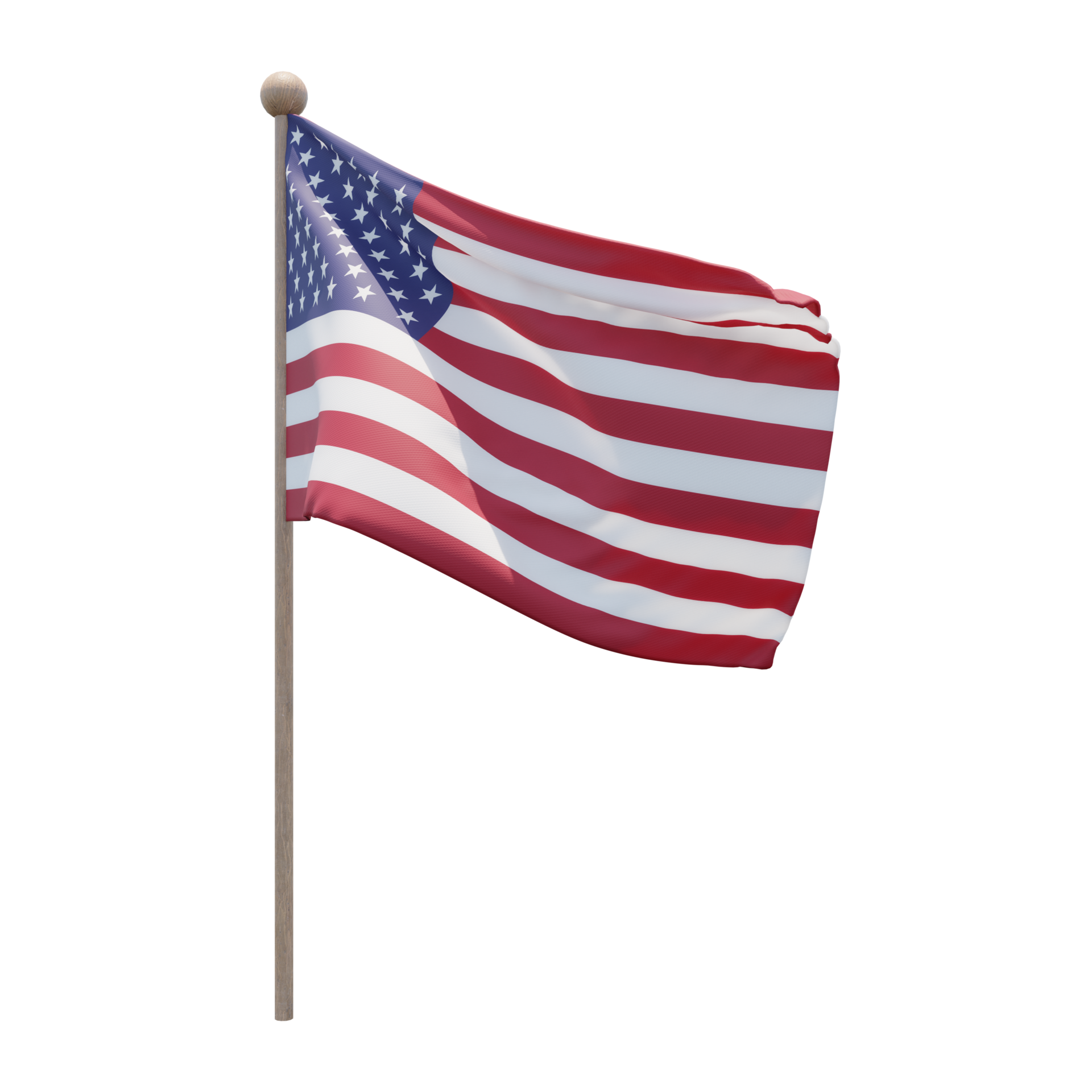 United States 3d illustration flag on pole. Wood flagpole 11234450 PNG