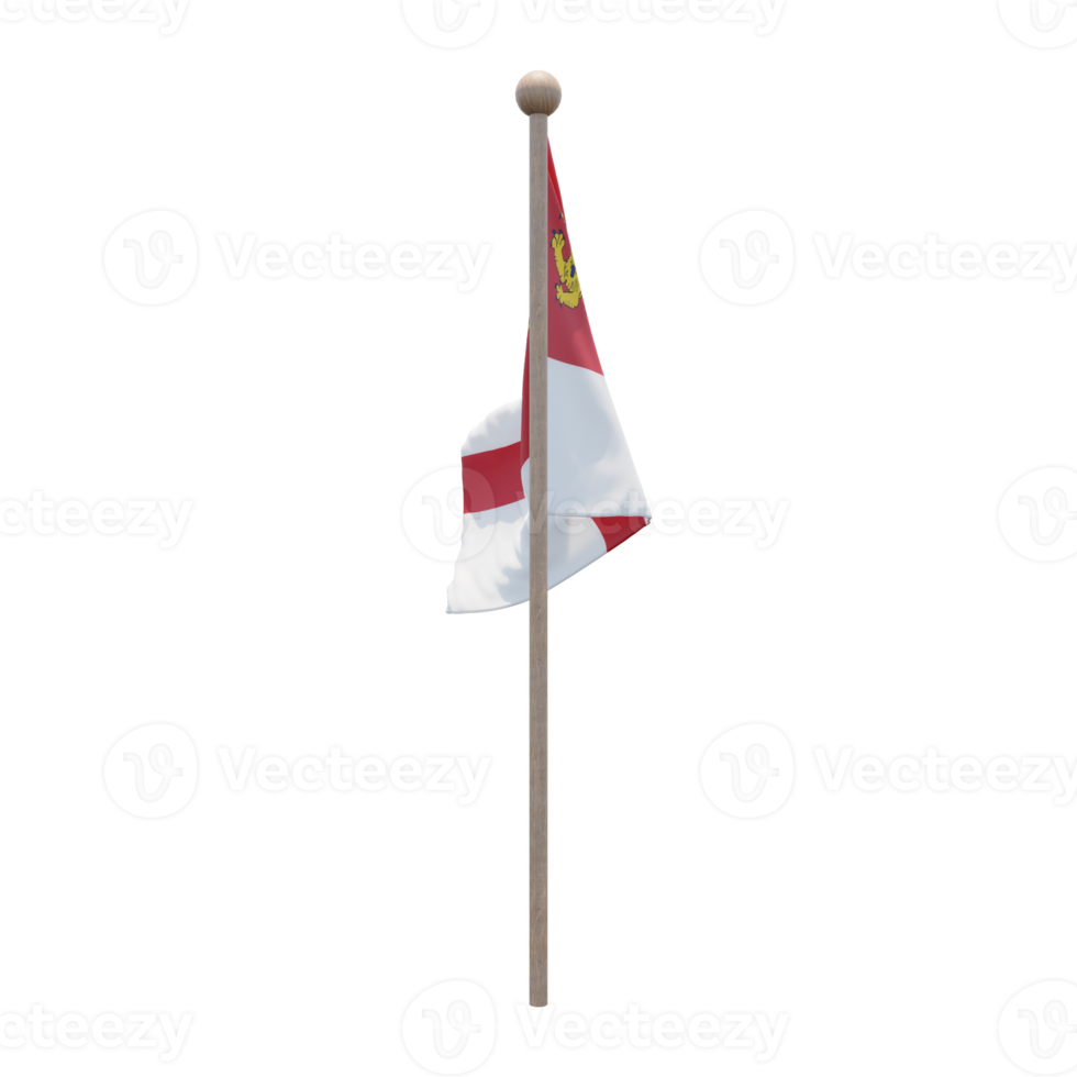 Sark 3d illustration flag on pole. Wood flagpole png