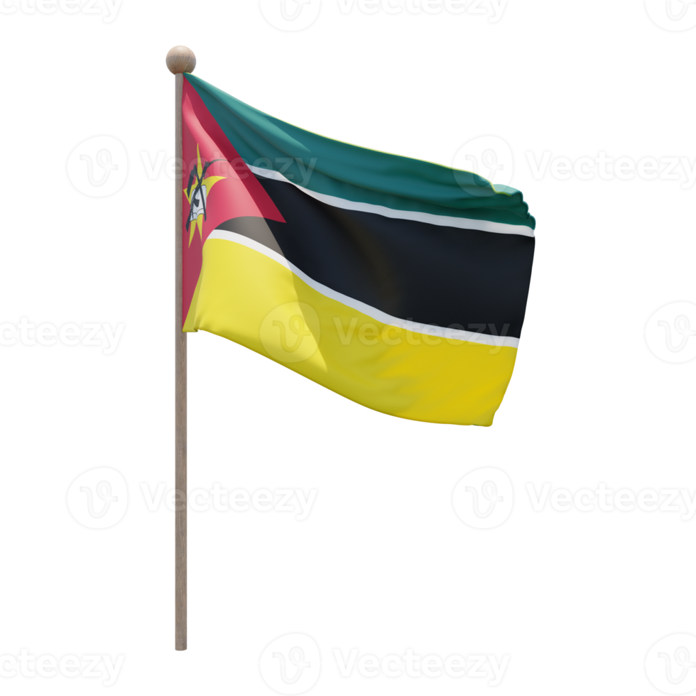Mozambique 3d illustratie vlag Aan pool. hout vlaggenmast png