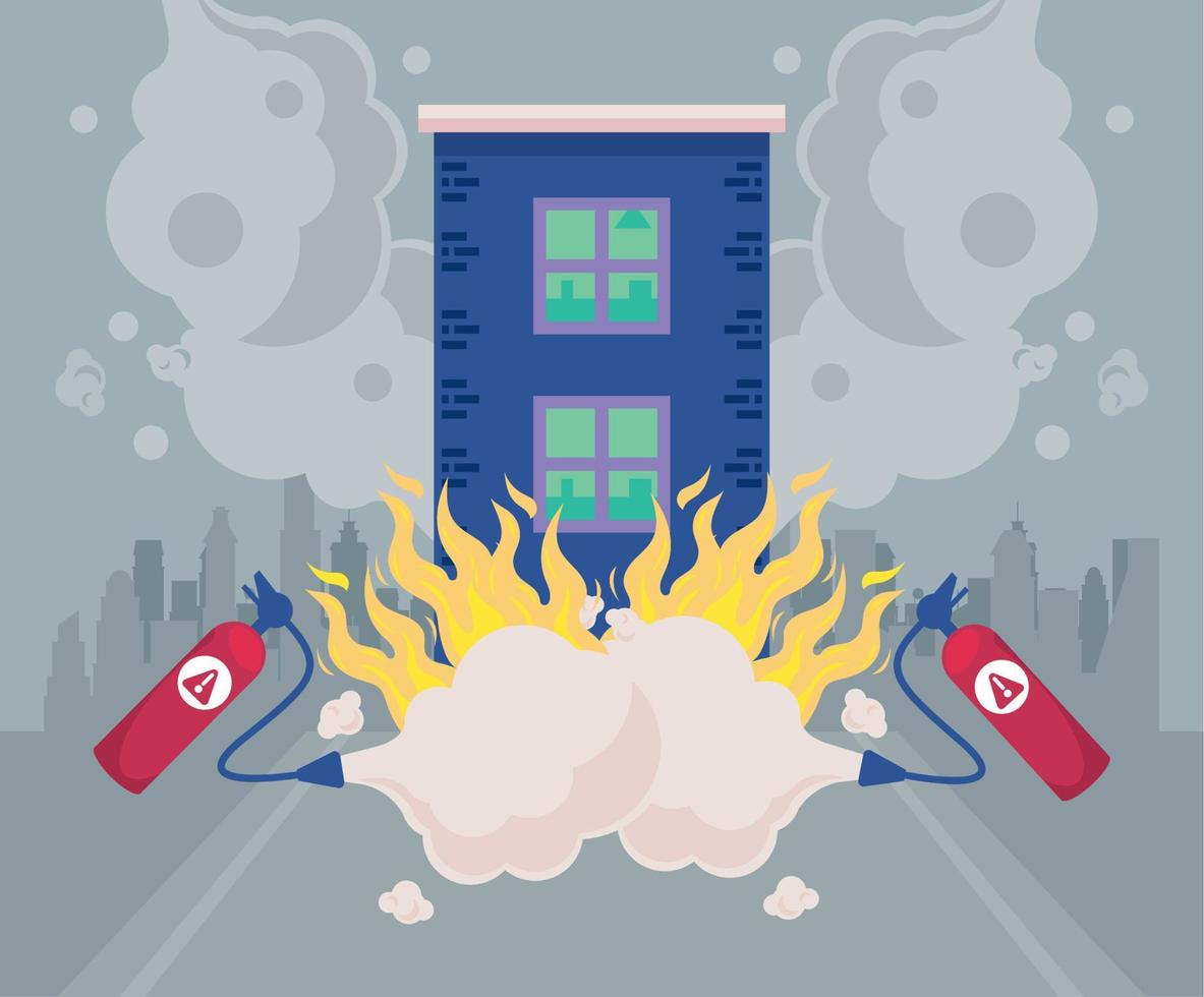 building onfire with extinguisher vector