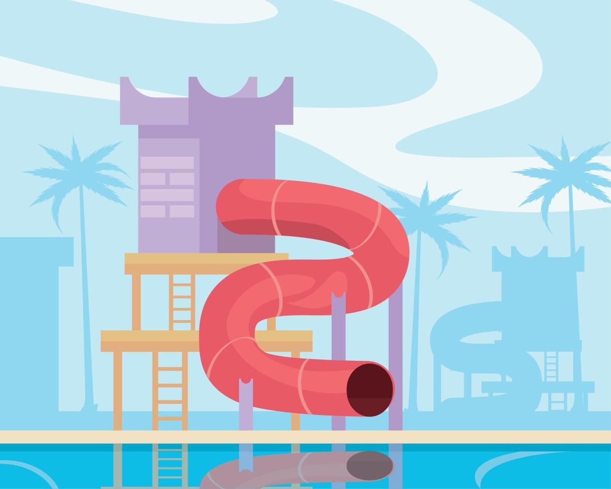 water park with castle slide vector