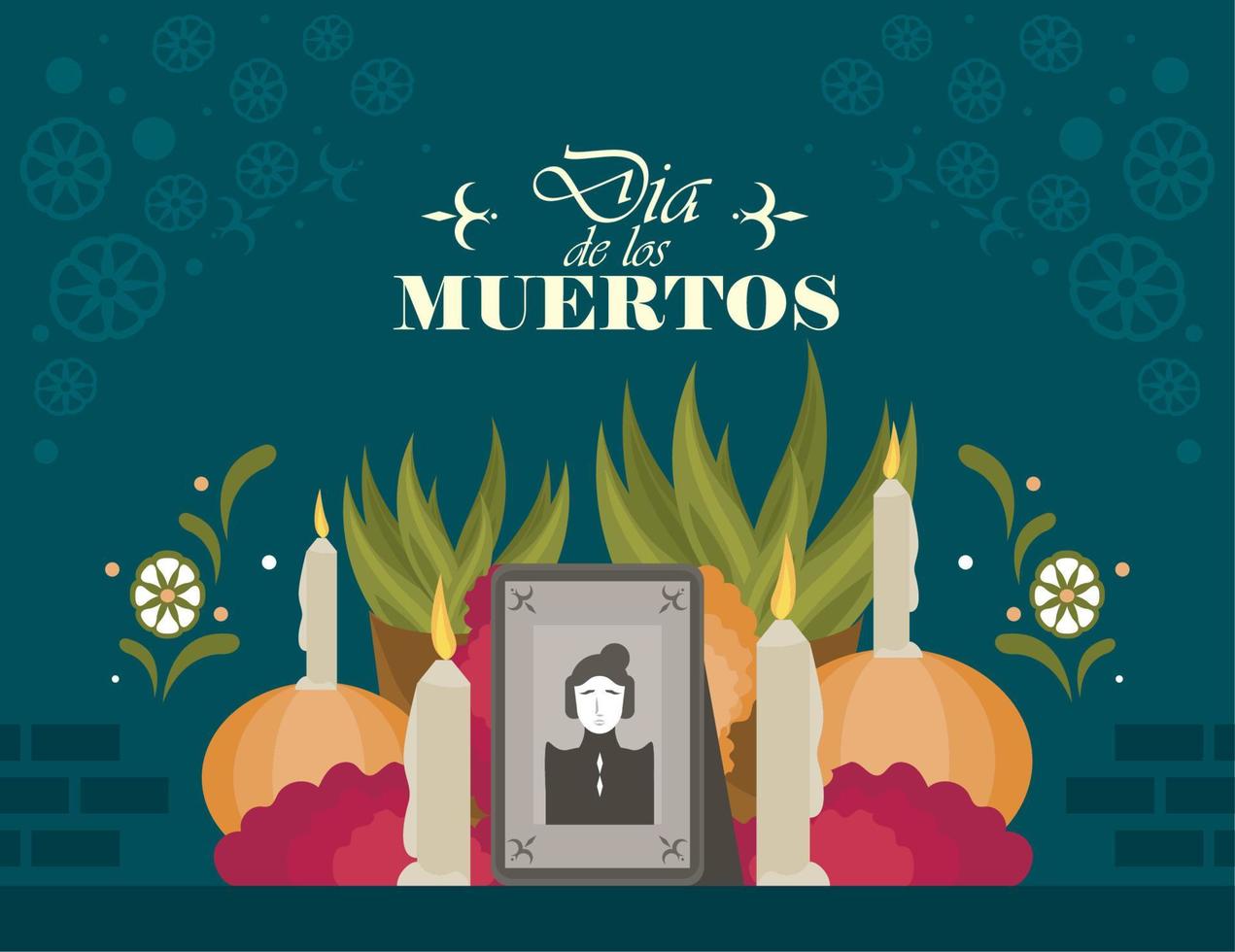 dia de los muertos lettering card vector