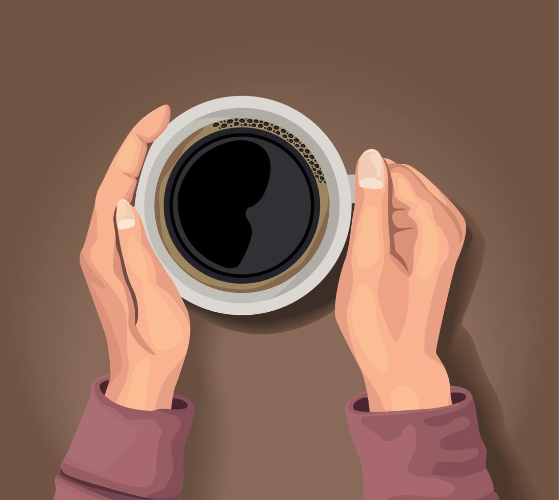 manos con taza de cafe vector