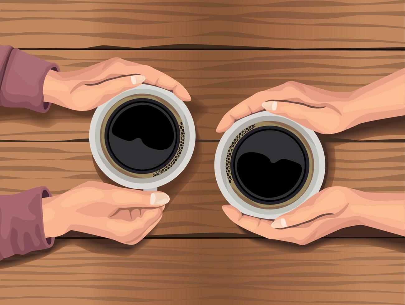 hands with coffee cups vector