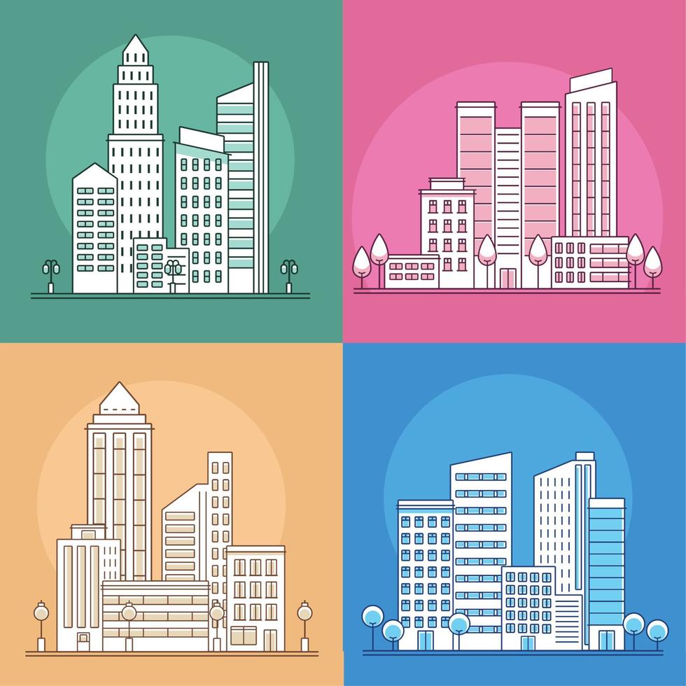 four city line scenes vector