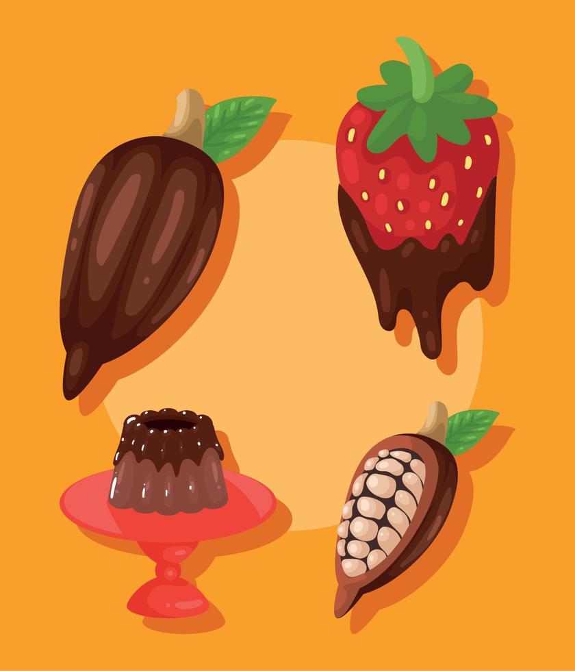 four sweet cocoa icons vector