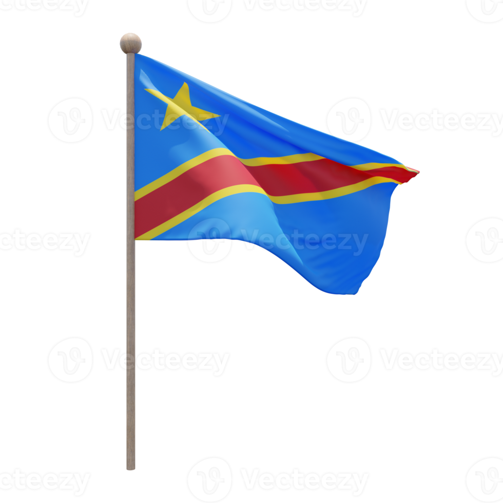 Democratic Republic of Congo 2 3d illustration flag on pole. Wood flagpole png