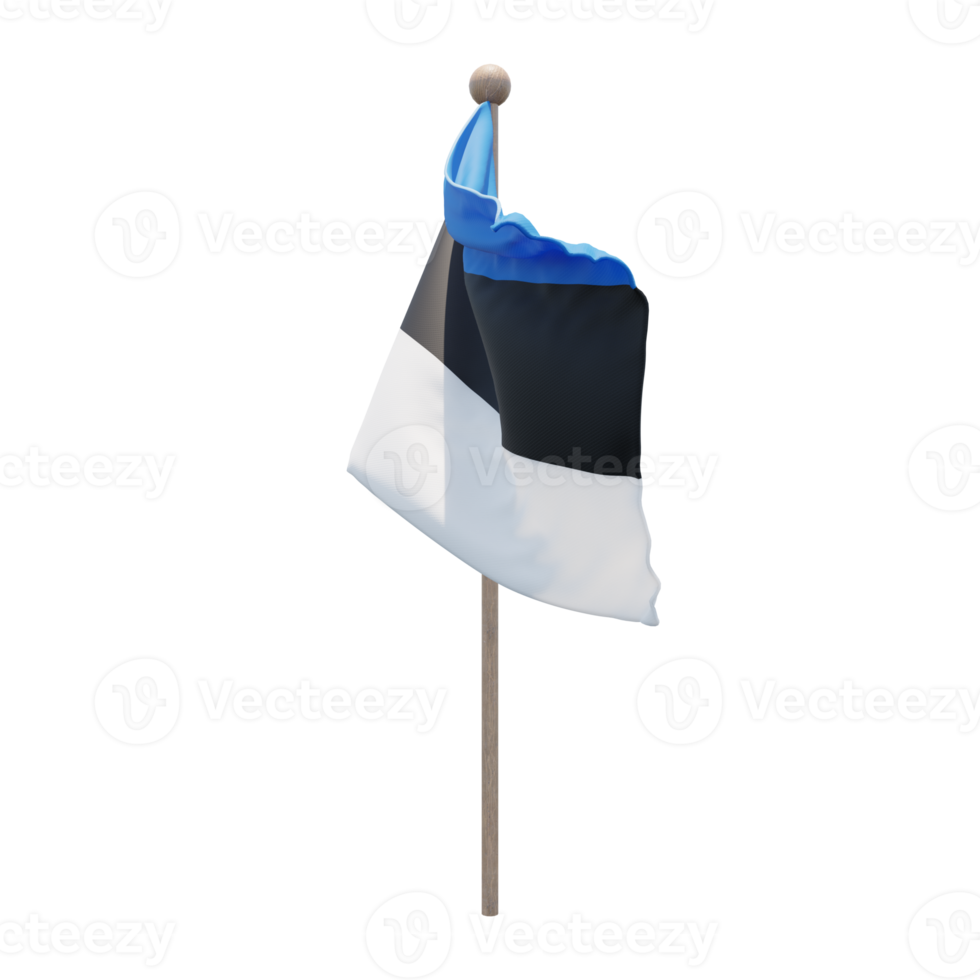 Estonia 3d illustration flag on pole. Wood flagpole png