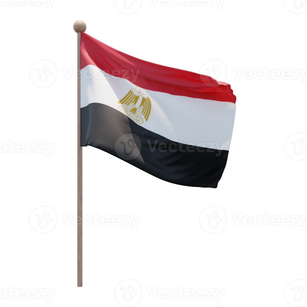 drapeau d'illustration 3d de l'egypte sur le poteau. mât en bois png