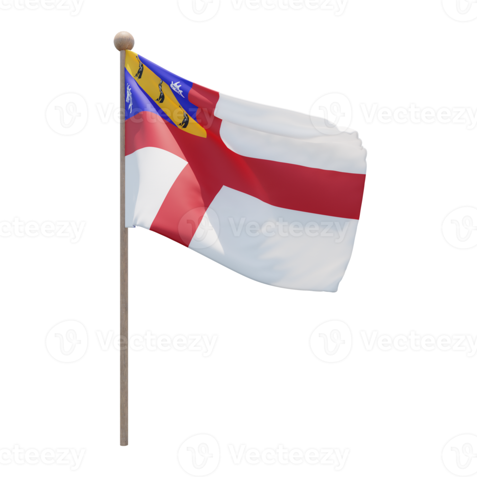 Herm 3d illustration flag on pole. Wood flagpole png